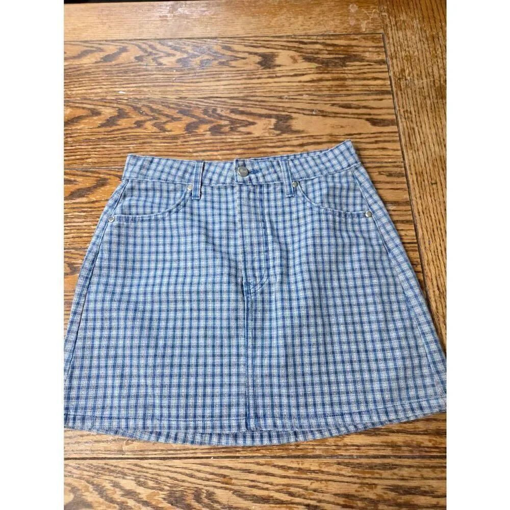 Reformation Cher mini Valley  plaid denim skirt Sz 27